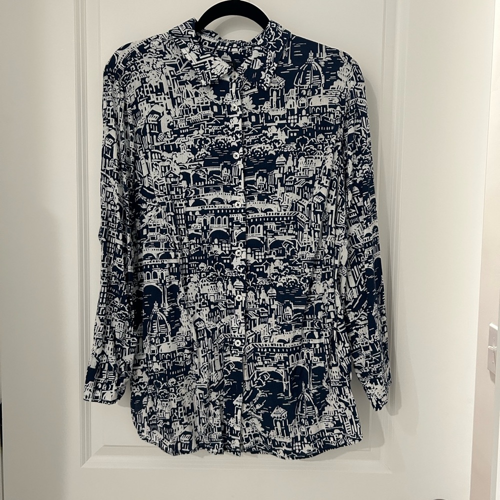 Talbots Navy and White Printed Shirt